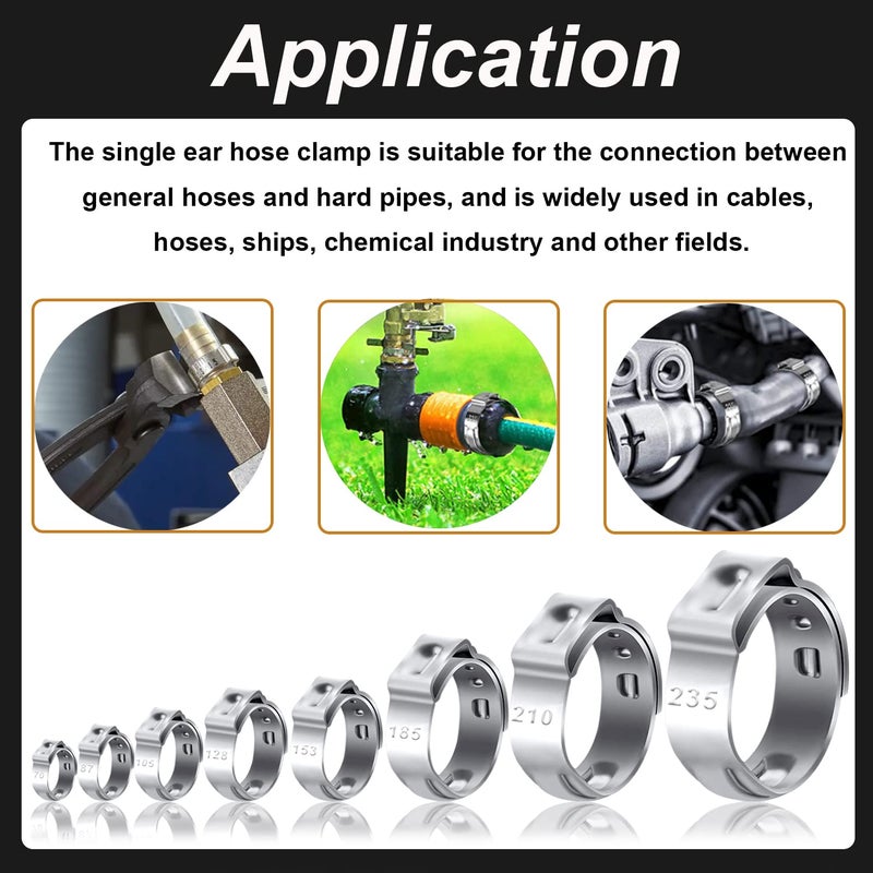 Seept 62Pcs 7 Sizes 304 Stainless Steel Single Ear Hose Clamps 6-23.5mm Crimp Hose Clamps Assortment Kit Perfect for Automotive/Home Appliance/Water Pipe and Fuel Line - Image 5
